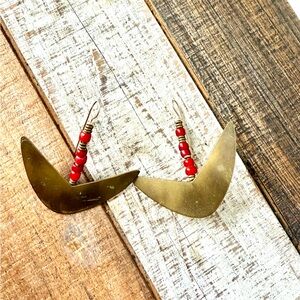 Brass and Red Beaded Earrings